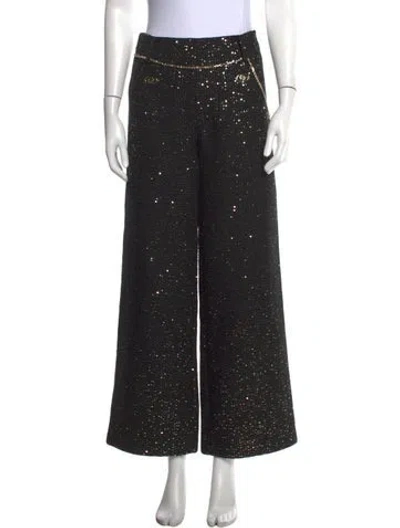 Pre-owned Maje Patterned Wide Leg Pants In Black
