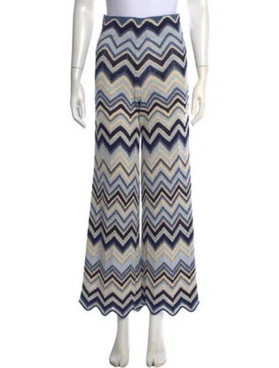 Pre-owned Maje Patterned Wide Leg Pants In Blue