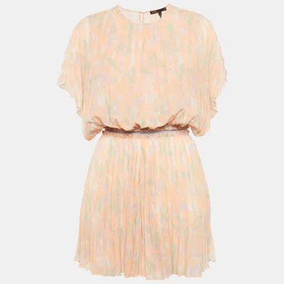 Pre-owned Maje Peach Abstract Print Chiffon Plissé Playsuit L