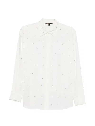 Maje Pearl-embellished Pussy-bow Shirt In White