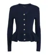 Maje Womens Navy V-neck Peplum-waist Stretch-knit Cardigan In Blue