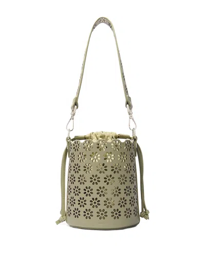 Maje Perforated Leather Bucket Bag In Almond Green