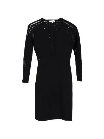 Pre-owned Maje Perforated Wool Mini Dress In Black