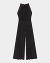 Maje Womens Noir / Gris Villy Halter-neck Pleated Satin Maxi Dress In Black