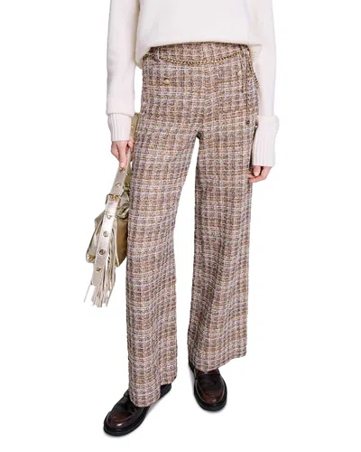 Maje Pilloji Tweed Pants In Brown