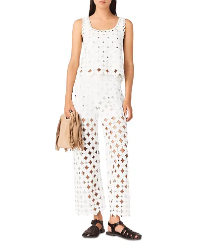 Maje Pimiroir Straight Mirror Crochet Pants In White