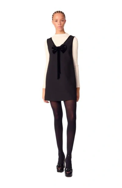 MAJE MAJE PINAFORE MINI DRESS WITH VELVET COLLAR