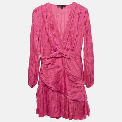 Pre-owned Maje Pink Crepe Ruched Asymmetric Mini Dress Xs