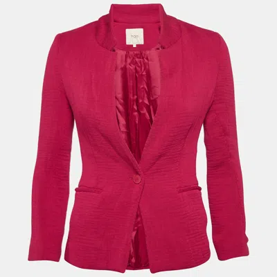 Pre-owned Maje Pink Crinkle Crepe Single Breasted Blazer M