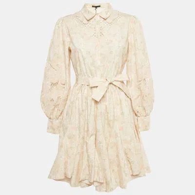 Pre-owned Maje Pink Floral Print Cotton Belted Rebelia Mini Dress S