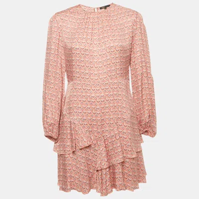 Pre-owned Maje Pink Floral Print Crepe Ruffled Mini Dress L