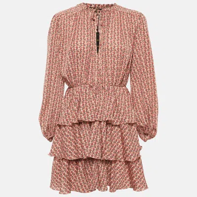 Pre-owned Maje Pink Floral Print Crinkled Crepe Ruffled Mini Dress M