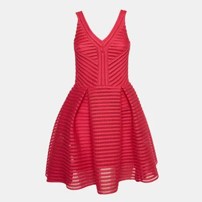 Pre-owned Maje Pink Knit & Mesh Sleeveless Mini Dress L