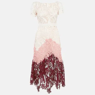Pre-owned Maje Pink Lace Short Sleeve Midi Dress S