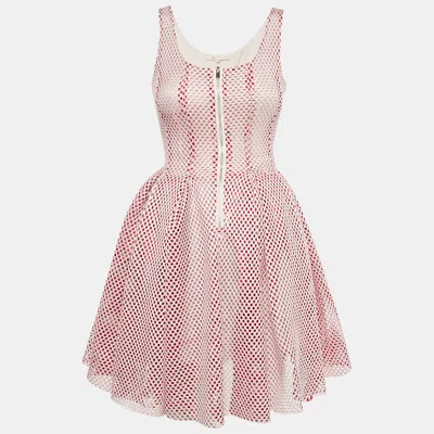 Maje Pink Mesh Flared Sleeveless Mini Dress
