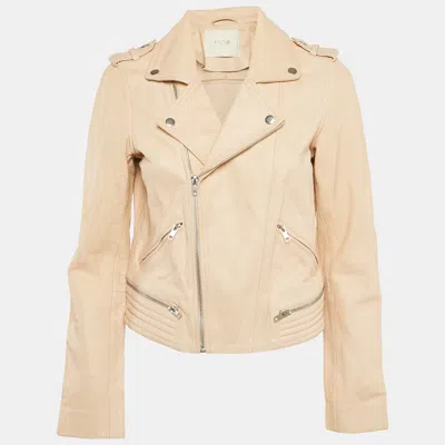 Pre-owned Maje Pink Nude Leather Zip-up Biker Jacket M