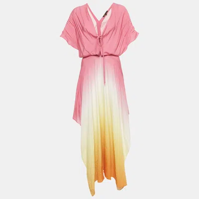 Pre-owned Maje Pink Ombre Cotton Handkerchief Hem Maxi Dress L