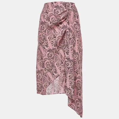 Pre-owned Maje Pink Printed Poplin Asymmetric Midi Skirt Xs