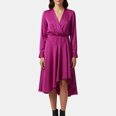 Pre-owned Maje Pink Satin Crepe Asymmetric Rushia Midi Dress L
