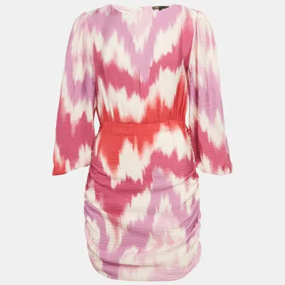 Pre-owned Maje Pink Tie-dye Print Crepe Ruche Mini Dress S