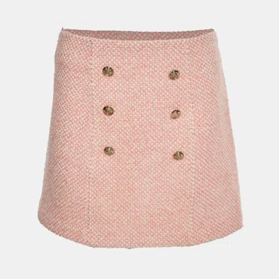 Pre-owned Maje Pink Tweed Button Detail Mini Skirt M