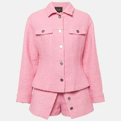 Pre-owned Maje Pink Tweed Fitted Jacket And Skort Set S/m