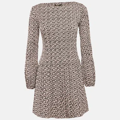 Pre-owned Maje Pink/black Printed Crepe Pleated Mini Dress S