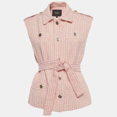 Pre-owned Maje Pink/orange Tweed Sleeveless Jacket L