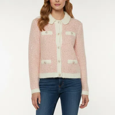 Pre-owned Maje Pink/white Lurex Knit Sequined Button Up Cardigan S