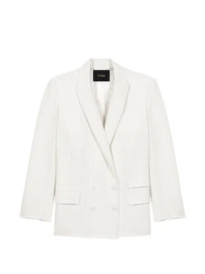 Maje Womens White Relaxed-fit Double-breasted Lyocell-blend Blazer