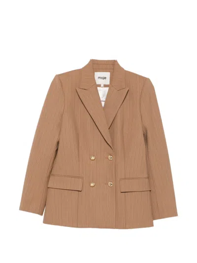 Maje Pinstripe Double-breasted Blazer In Brown