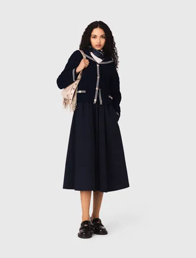 Maje Pinstripe Tailored Midi Skirt In Blue