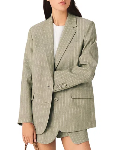 Maje Linen Blend Suit Jacket In Brown