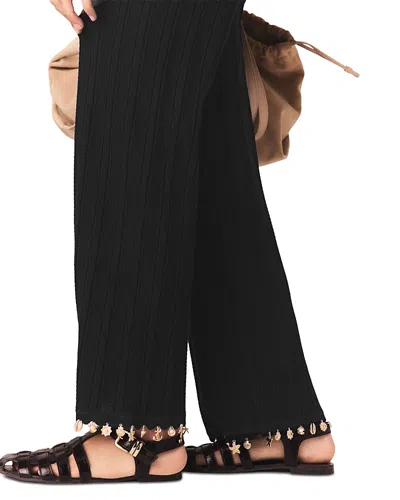 Maje Pishella Jeweled Knit Pants In Black