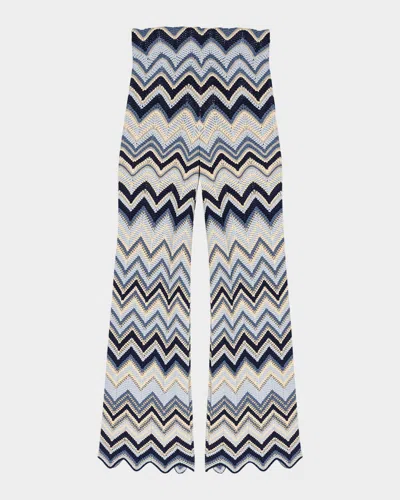 Maje Pizag Crochet Pants In Bleu/ecru
