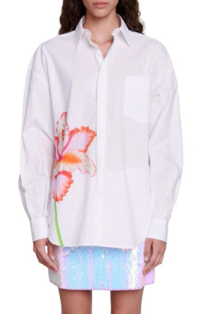 Maje Placed Floral Cotton Button-up Shirt In White