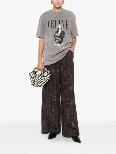 Maje Plaid Flared Trousers In Brown