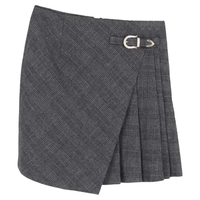 Maje Plaid Pleated Mini Skirt In Grey Wool