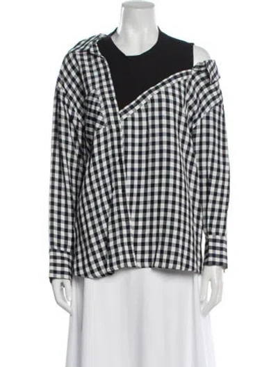 Pre-owned Maje Plaid Print Asymmetrical Blouse In Blue