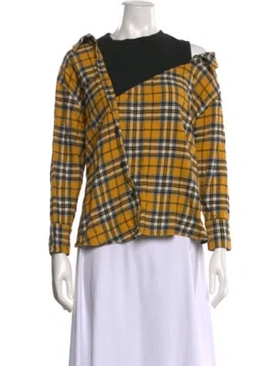 Pre-owned Maje Plaid Print Asymmetrical Blouse In Yellow