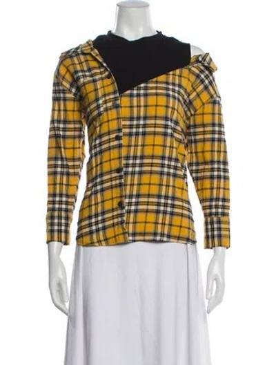 Pre-owned Maje Plaid Print Asymmetrical Blouse In Yellow