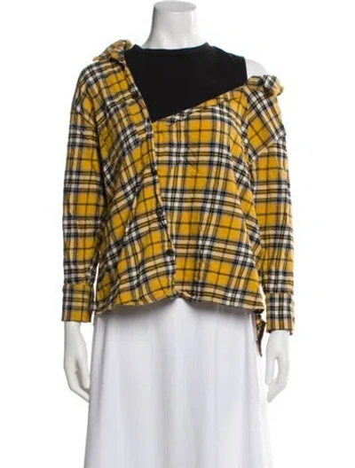 Pre-owned Maje Plaid Print Asymmetrical Blouse In Yellow