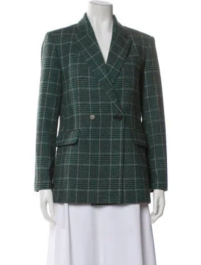 Pre-owned Maje Plaid Print Blazer In Green