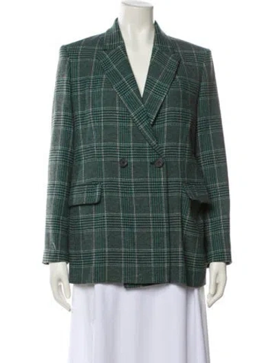Pre-owned Maje Plaid Print Blazer In Green