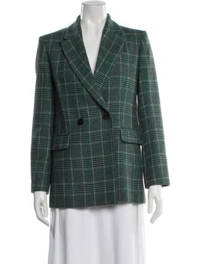 Pre-owned Maje Plaid Print Blazer In Green