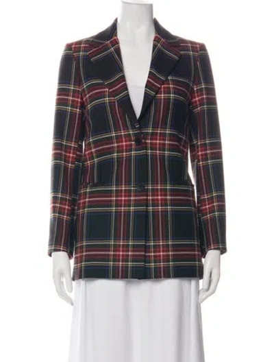 Pre-owned Maje Plaid Print Blazer In Green