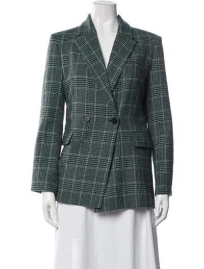 Pre-owned Maje Plaid Print Blazer In Green