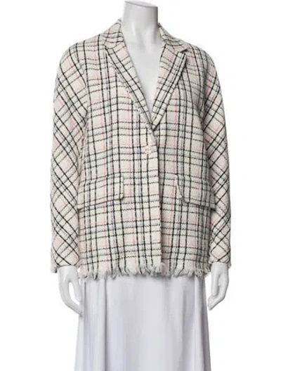 Pre-owned Maje Plaid Print Blazer W/ Tags In White