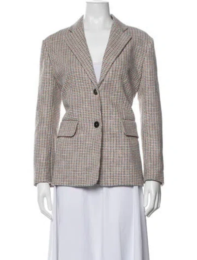 Pre-owned Maje Plaid Print Blazer W/ Tags In White