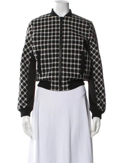 Pre-owned Maje Plaid Print Bomber Jacket In Black